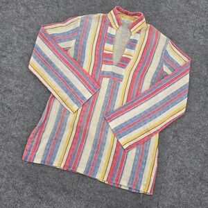 Vintage 70s Sears JR Bazaar Striped Tunic Top V-Neck Boho Red Blue Yellow